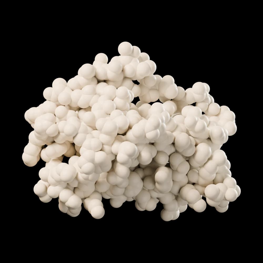 A compact bundle of protein, interleukin-6, rendered in bone white.